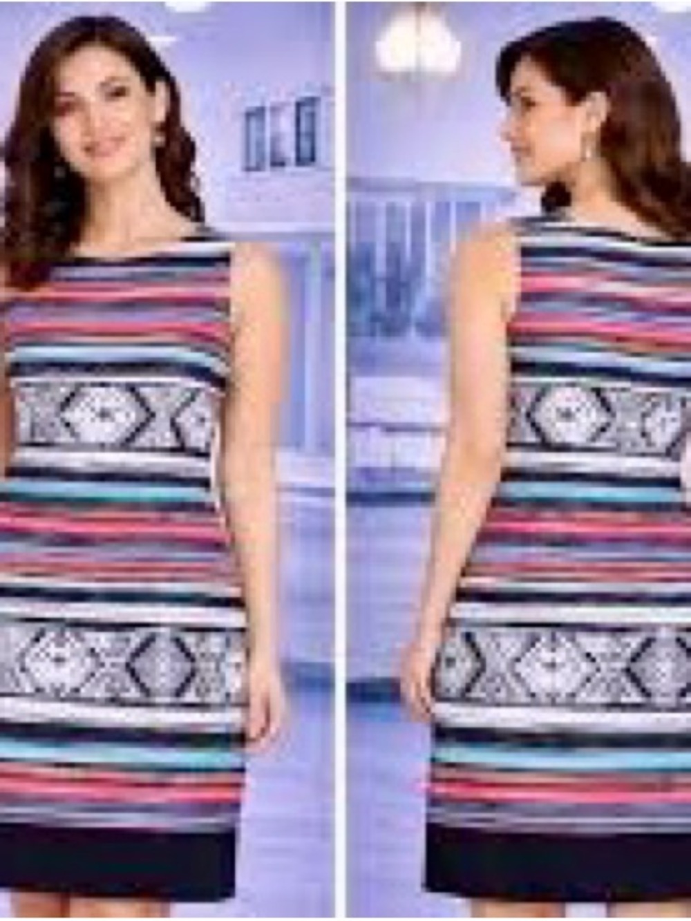 AB Studio Multicolor Striped Sleeveless Shift Dress